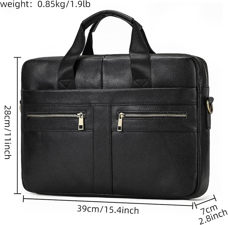 SAIION Genuine Leather Briefcase for Men, Laptop Computer Shoulder Bag With Strap, 15.6 Inch Business Travel Work Handbag - Image 2